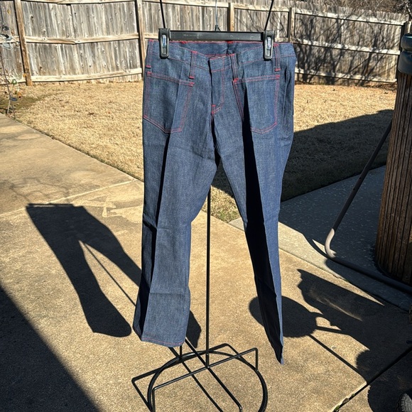NOS Deadstock 1960s Unisex Flare Jeans Capers Low Rise Blue Denim Talon Zipper - Picture 9 of 9